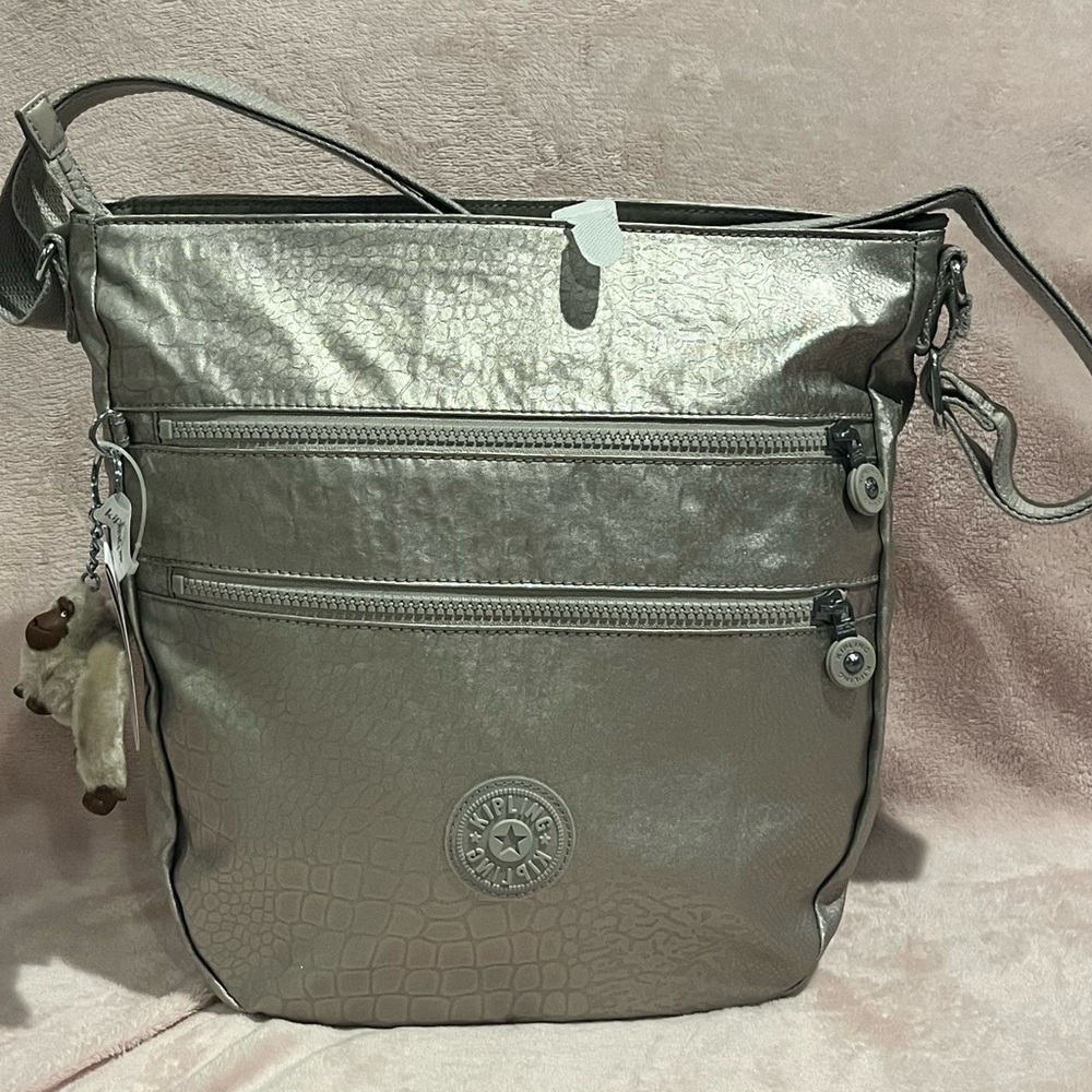 Kipling Metallic Silver Beige Snake Crossbody Bag Zelenka new with tags